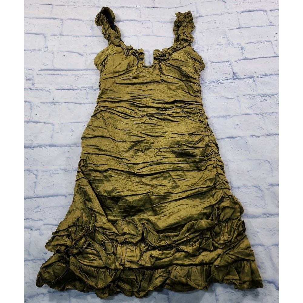 BCBG MAXAZRIA WOMENS SIZE M Lucile Dark Green Tea Ruffled Dress Bodycon
